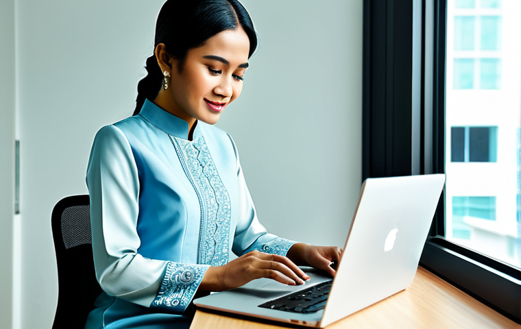 Successful Malaysian Online Business Owner**
"A professional Malaysian woman in a modest baju kurung, working on a laptop at a brightly lit desk in a modern Kuala Lumpur office, fully clothed, appropriate attire, safe for work, perfect anatomy, natural proportions, professional photography, high quality, family-friendly."
**