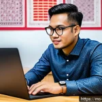 Home 18 전자상거래 자격증 취득 후 성공적인 커리어 개발 - A professional Malaysian digital marketing specialist in a modern office setting, wearing smart casu...