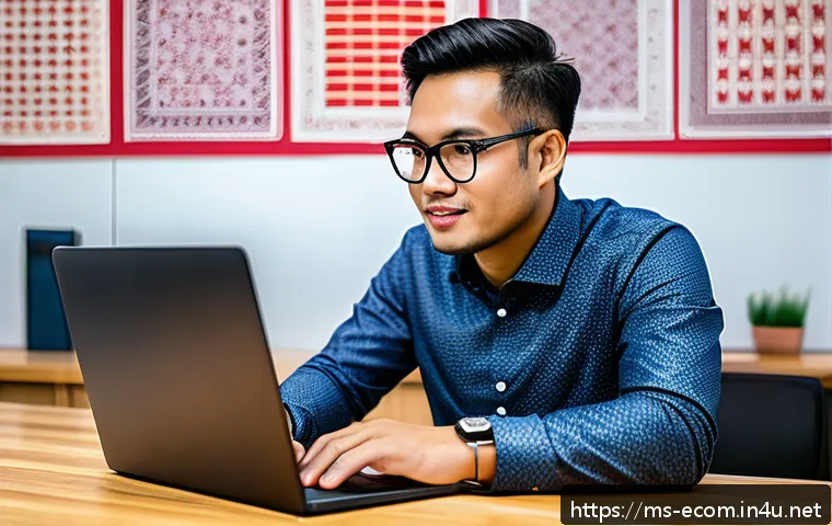전자상거래 자격증 취득 후 성공적인 커리어 개발 - A professional Malaysian digital marketing specialist in a modern office setting, wearing smart casu...