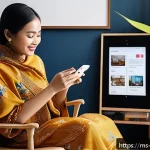 Home 23 전자상거래 실무에서 사용되는 최신 기술 트렌드 - A modern Malaysian e-commerce user interacting with an AI-powered chatbot on a smartphone, set in a ...