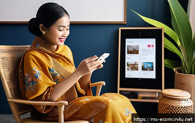 전자상거래 실무에서 사용되는 최신 기술 트렌드 - A modern Malaysian e-commerce user interacting with an AI-powered chatbot on a smartphone, set in a ...